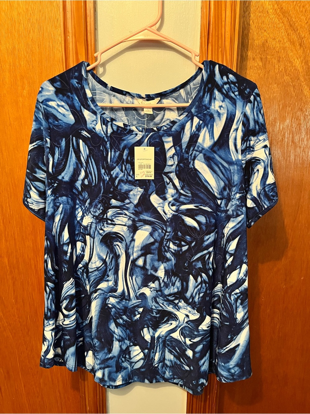 Women's Blue Marble Print Short Sleeve Top